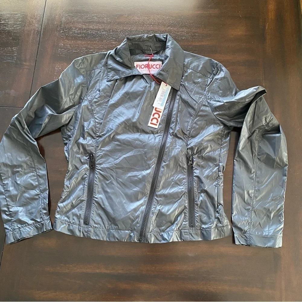 FIORUCCI Dark Grey Biker Jacket Cropped Rain Coat Lightweight size IT42 or US8